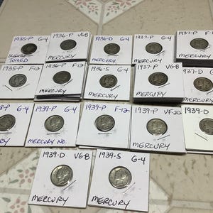 1935-1939 Mercury Dimes YOUR CHOICE various dates & mints graded w/help from CoinSnap app Official Blue Book most less than13.00 shipped