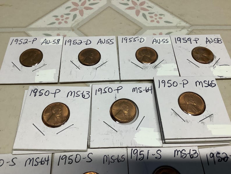 1950 to 1955 Mint State Lincoln Coins AU-55 to MS-65 Red, Bronze or ...