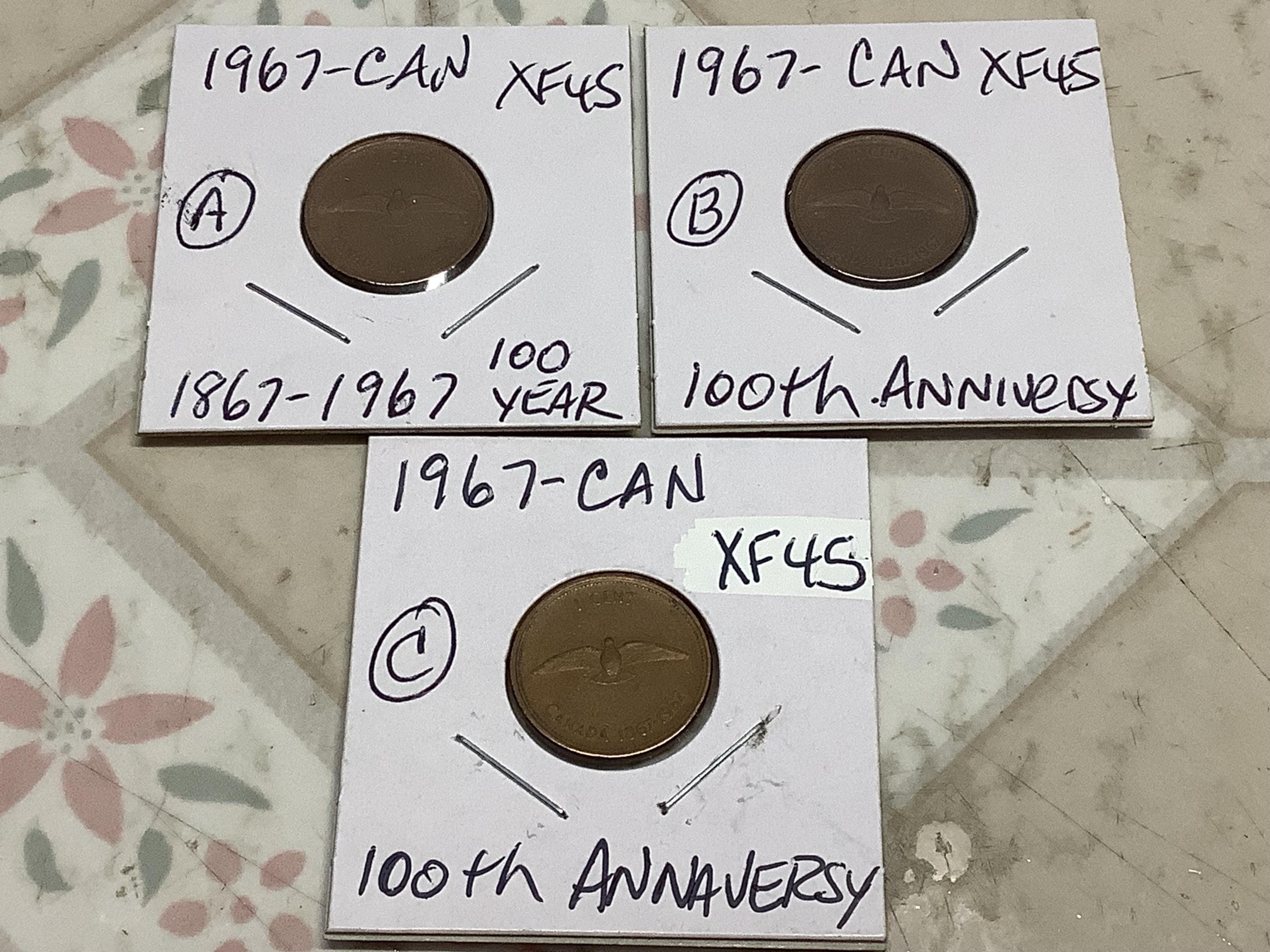 1867-1967 Canadian 100th Anniversary 1 Cent in XF-45