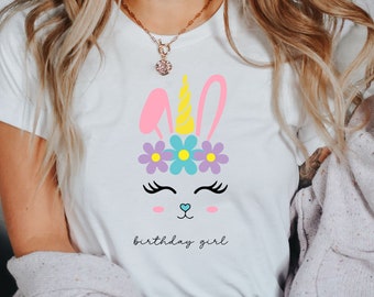 Easter birthday girl shirt, group easter birthday shirt, Matching Easter birthday shirt, Birthday girl unicorn shirt, birthday girl bunny