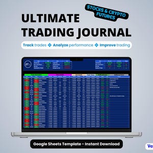 Trading Journal Google Sheets | Stocks, Crypto & Futures Trade Tracker | PnL Dashboard | Trade Log Template