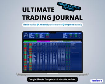 Trading Journal Google Sheets | Stocks, Crypto & Futures Trade Tracker | PnL Dashboard | Trade Log Template