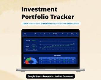 Investment Spreadsheet Google Sheets | Portfolio Overview Template | Stock ETF Crypto Portfolio Tracker | Wealth Tracker
