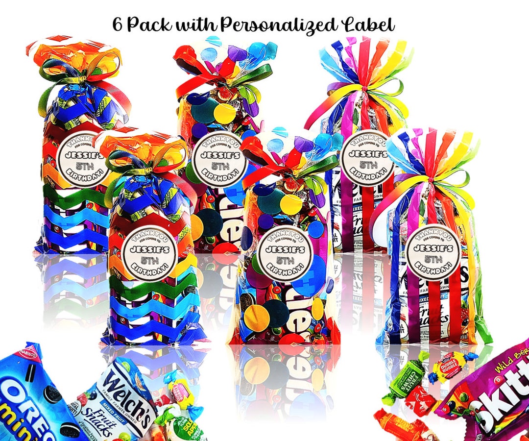 6 Pack Filled Party Favors Bags Customizable Personalized Full of Candy