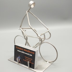 Fahrradfahrer Visitenkartenständer groß Edelstahl -Schreibtisch oder Büro-das perfekte Geschenk-Stiftständer- Metall Kunst Skulptur