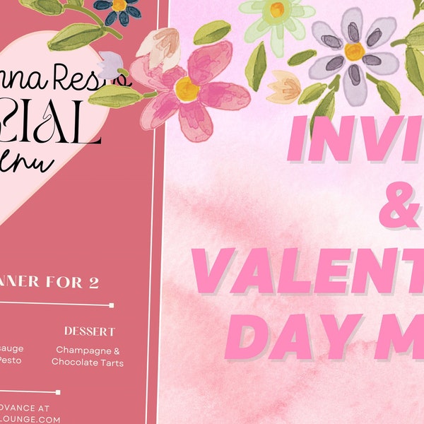 Valentine's Day Menu and Invitation | Social Media Post | Restaurant and Cafe | Dinner for Two | Restaurant Menu | Printable or digital