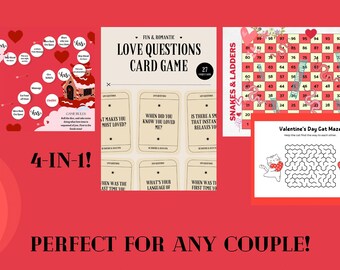 Valentine's Day Game for Couples | Printable Fun and Easy | Game Night Date Night | 4 in 1 | Engagement gift, anniversary romantic cute