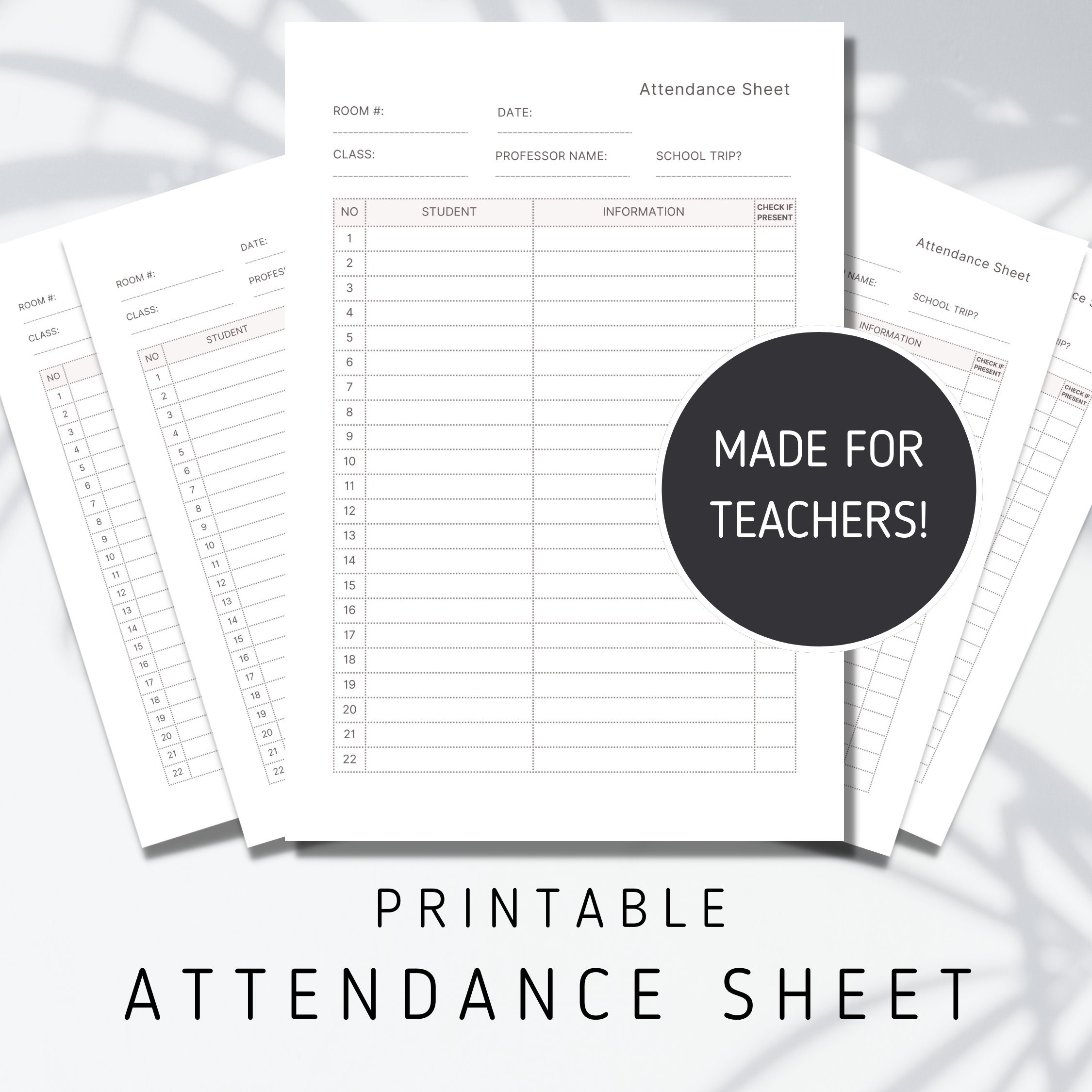 2024 New Attendance Sheet Printable Form for Teachers Daily Student ...