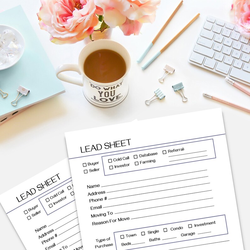 Real Estate Agent Lead Sheet | One-page Printable or Digital Lead Form ...