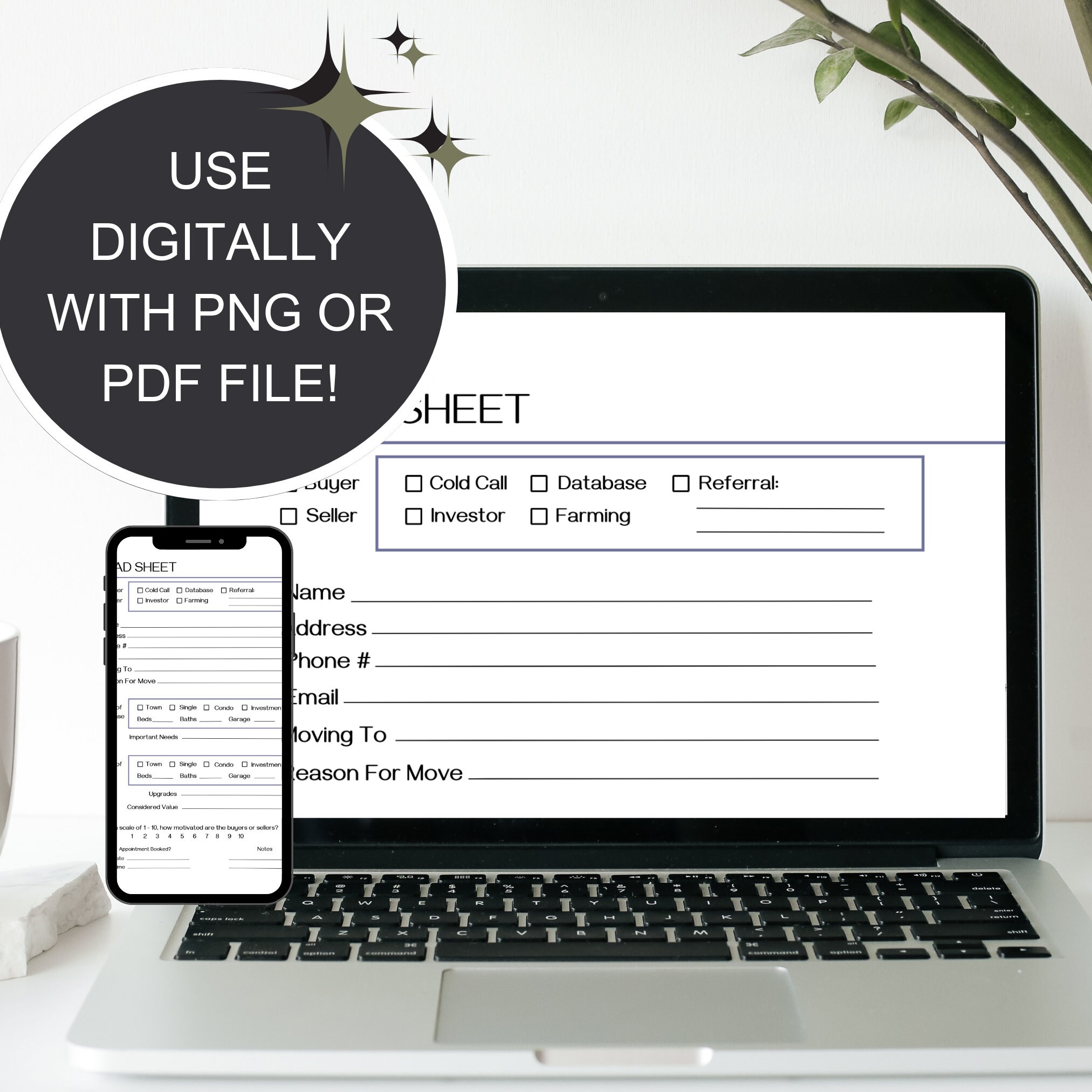 Real Estate Agent Lead Sheet | One-page Printable or Digital Lead Form ...