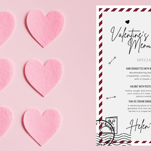 Romantic Dinner Menu Template | 1 Page | digital print edit | Dinner Party, Restaurant, Manager, Social Media, Planner, Special Food