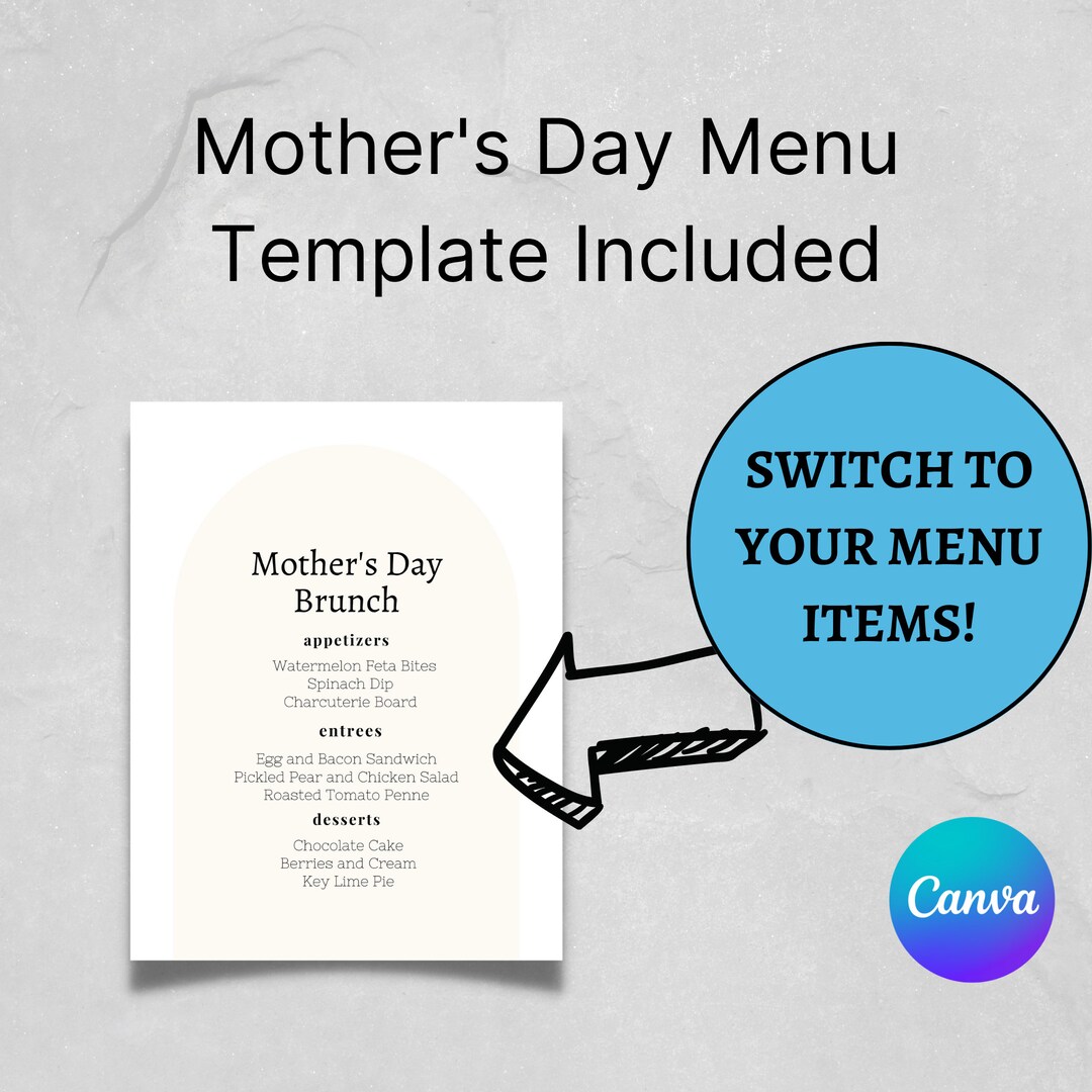Mother's Day Menu Template Printable or Digital Restaurants, Chefs and ...
