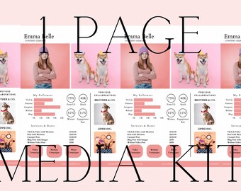 Media Kit for Influencers, Social Media, Content Creators, YouTubers, Podcasts, Musicians, Actors | 1 Page Canva Template | Resume digital