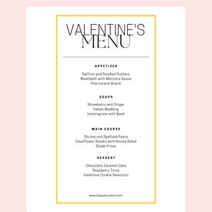 Karta menu kolacji | Restauracja, Kolacja, Walentynki, Specjalna okazja, Zaręczyny, Panna młoda, Ślub Klasyczne menu | Eleganckie, Proste