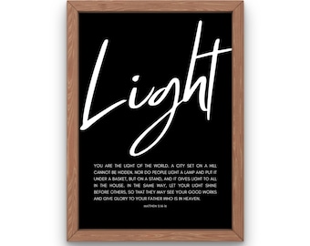 Lumière du monde, Matthieu 5 : 14-16. Écriture Wall Art, téléchargement numérique