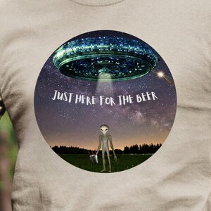 Funny Alien Beer T-Shirt: UFO Graphic Tee, Stargazer Gift