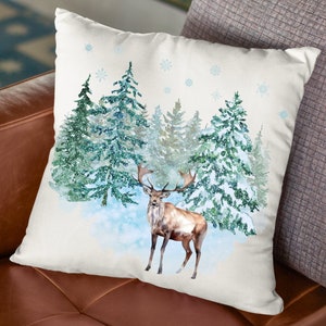 Country Winter Pillow Cover Seasonal Deer Wildlife Decor
