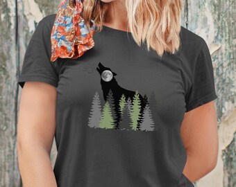 Howling Wolf T-Shirt: Mystic Forest, Wildlife Nature Tee