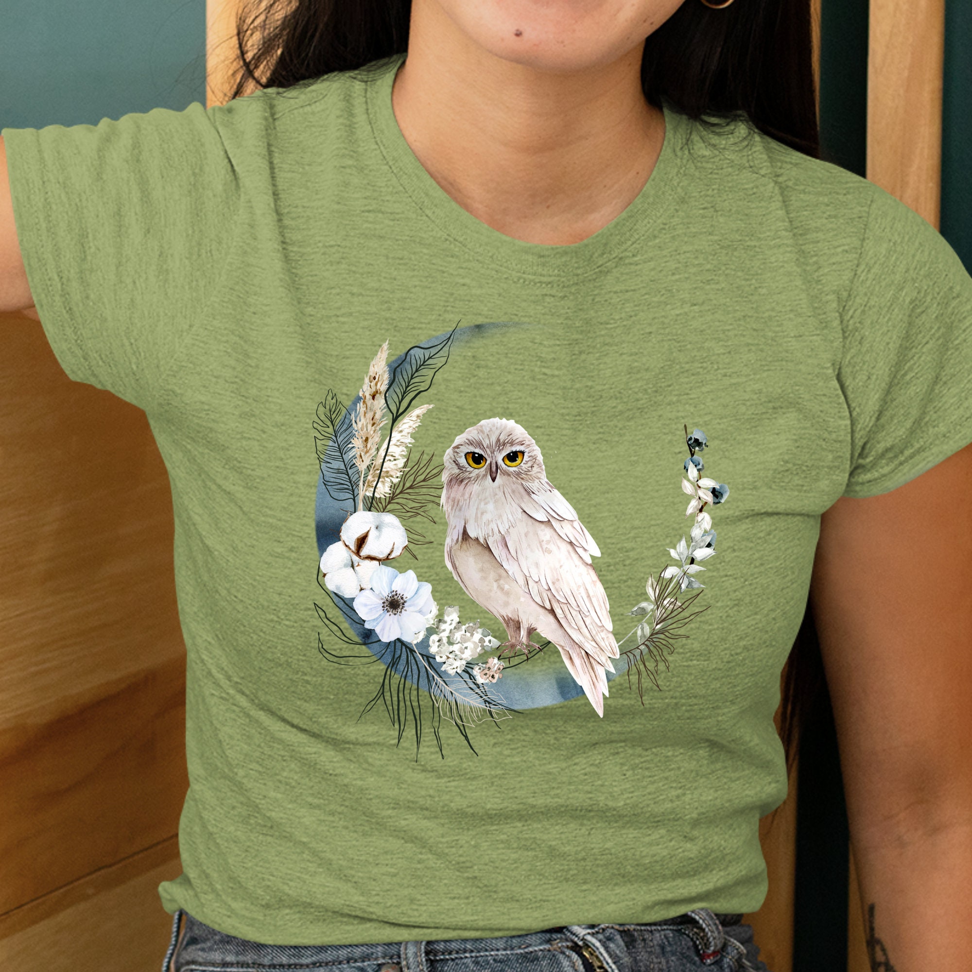 Mystical Owl T-Shirt: Crescent Moon, Cottagecore Forest Vibes