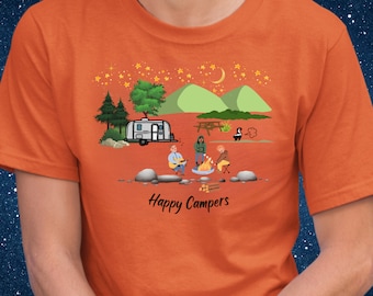 Happy Campers T-Shirt: Funny Campfire Scene, RV Life Tee
