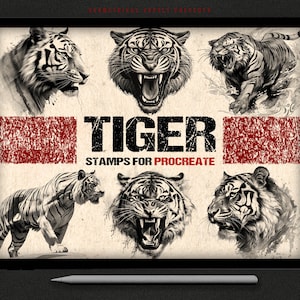 Procreate - 25 Tiger Stamps - Tiger tattoo designs, digital download, Procreate brushset