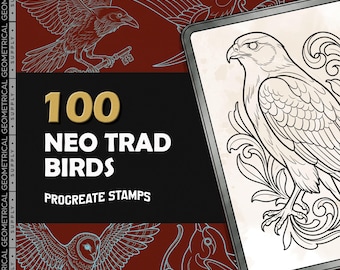 Neotraditional Tattoo Birds | 100 Flash Designs | Procreate Brushset