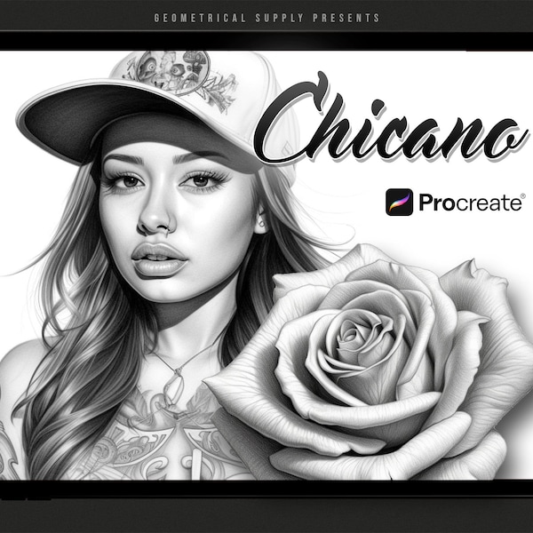 Procreate - 100 Chicano Designs - Chicano Tattoo Stamps - Digital Download- Chicano Brushset