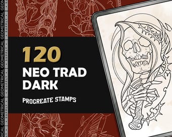 Procreate - Dark Tattoo Flash, Neo-Traditional Art Stamps