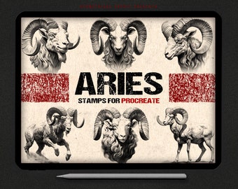 Procreate - Aries Tattoo Designs - Aries Zodiac Tattoo Stamps - Digital Download- Ram Brushset