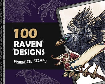 Raven Procreate Brushes, Bird Tattoo Stencils, 100 Designs