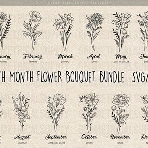 BirthMonth Flowers Bouquet Svg Bundle | Birth Month Flower Svg | Botanical Birthday svg - png | Digital Download