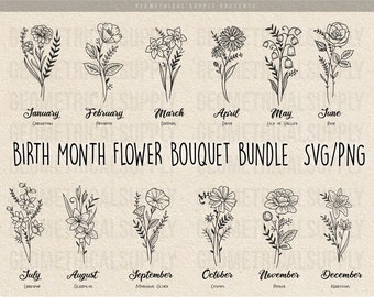 Birth Month Flower Bouquet SVG Bundle: Botanical Birthday (Digital Download)