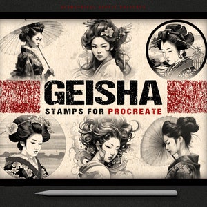 Procreate - 20 Geisha Stamp Set - Geisha Tattoo Designs, Instant download