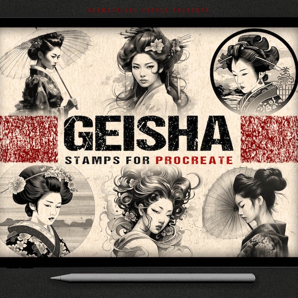 Procreate - 20 Geisha Stamp Set - Geisha Tattoo Designs, Instant download