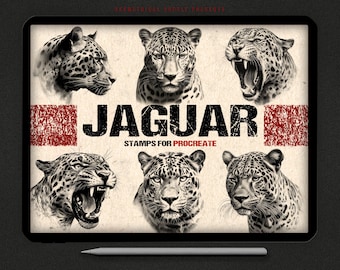 Jaguar Portrait Tattoo Stamps: Procreate Brushset (Digital Download)