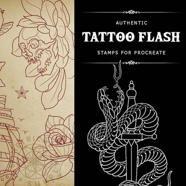 Procreate - Tattoo Flash - Handmade Tattoo Design Stamps