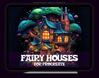 Procreate - Fairy House Stamps, Fairy House Brushes for Procreate, Coloring Houses, Instant Digital Download