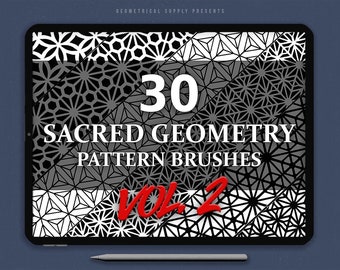 30 Geometric Procreate Brushes Vol 2, Seamless Patterns, Pattern Stamps, Digital Patterns, Pattern Brush, Procreate Stamps