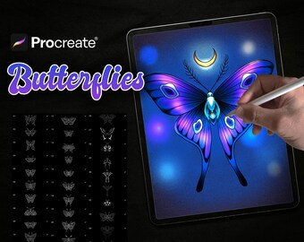 Procreate Butterfly Stamps, Neo Traditional and Oldschool Butterflies - Moth Tattoo Designs
