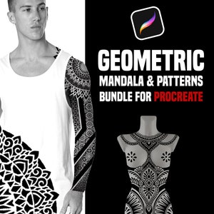 Procreate - 155 Bundle, Geometric patterns, Mandala tattoo designs, Lotus ornaments, Flower of life