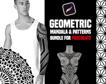 Procreate - 155 Bundle, Motifs géométriques, Dessins de tatouage Mandala, Ornements de lotus, Fleur de vie