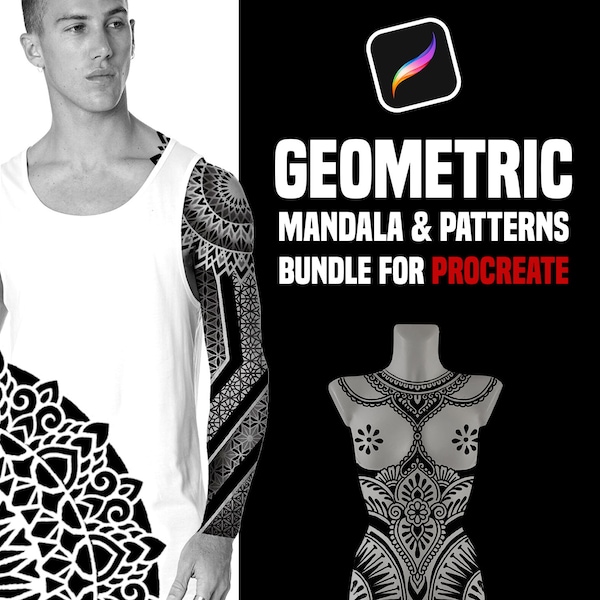 Procreate - 155 Bundle, Geometrische Muster, Mandala Tattoo Designs, Lotus Ornamente, Blume des Lebens