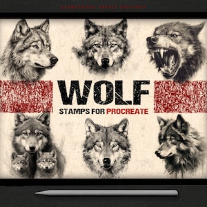 Wolf Portrait Tattoo Stamps for Procreate (35 Designs) (Digital Download)