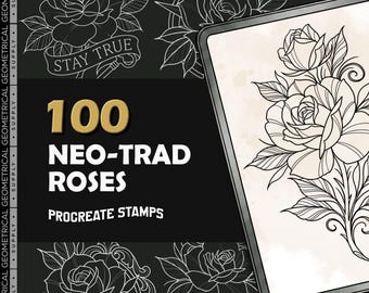 Neotraditional Tattoo Roses | Rose Flash | Procreate Brushset