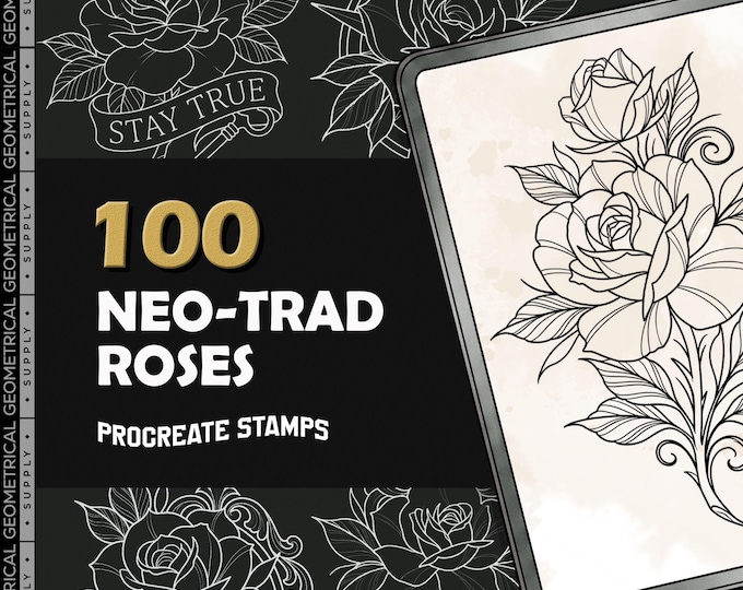 Neotraditional Tattoo Roses | Rose Flash | Procreate Brushset