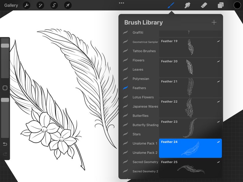 Procreate Feathers 40 Feather Tattoo Designs Feather Etsy