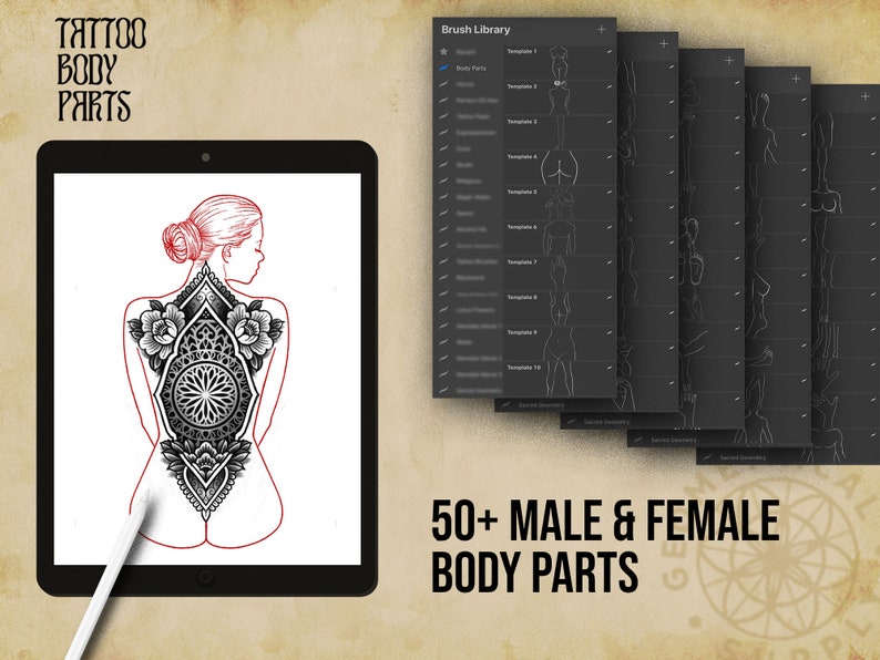 Procreate Body Parts Tattoo Body Templates Male & Female image 3