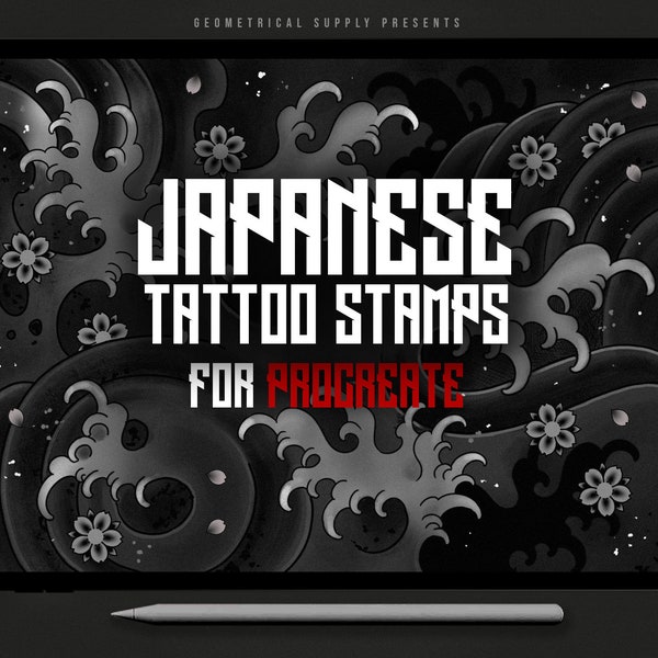 Diseños de tatuajes japoneses, conjunto de pinceles de tatuajes Procreate, sellos de agua japoneses, Irezumi