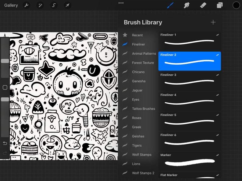Procreate Fine Liner Brush Set Micron pen Fineliners, Stipple Brushes, inking and lineart Instant Download image 4