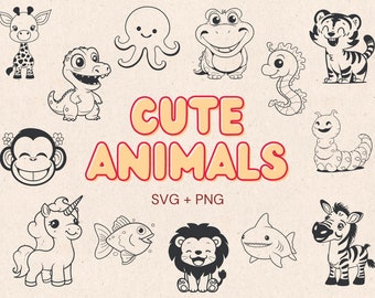 75 Paquets SVG d’animaux mignons | Griffonnage animalier Svg | Safari animal svg | animaux de ferme | Clipart animaux